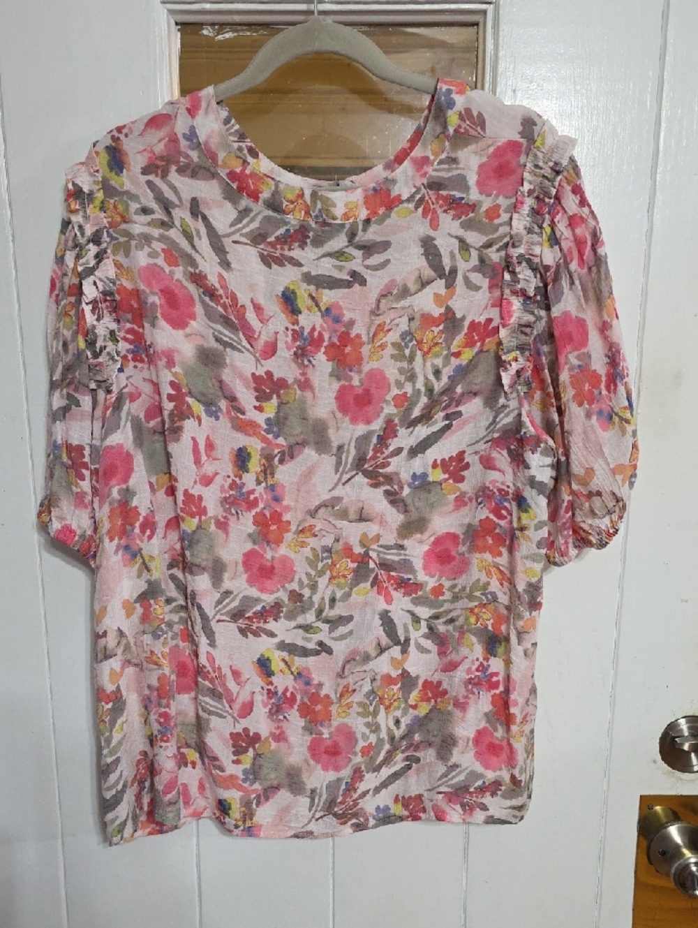 Zac And Rachael Woman Blouse Floral Button Up Lightweight Ruffle Accents 3X EUC - Picture 7 of 11